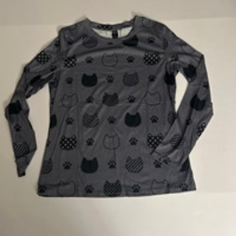 Women's Emery Rose Gray Cat Print Long Sleeve Top Size M